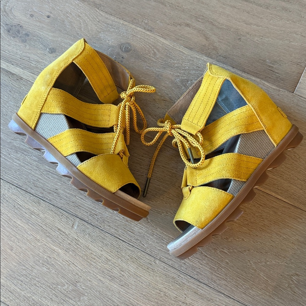 Sorel Yellow Wedge Sandals